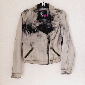 Jacket Women Te Amo Jeans Black Gray Unlined Zipper Shibori Pockets Snap Size SM